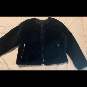 JCrew Navy Faux Fur cropped jacket